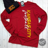 Kansas City Football Side Print Long Sleeve Tee - Aaria Tees Aaria Tees