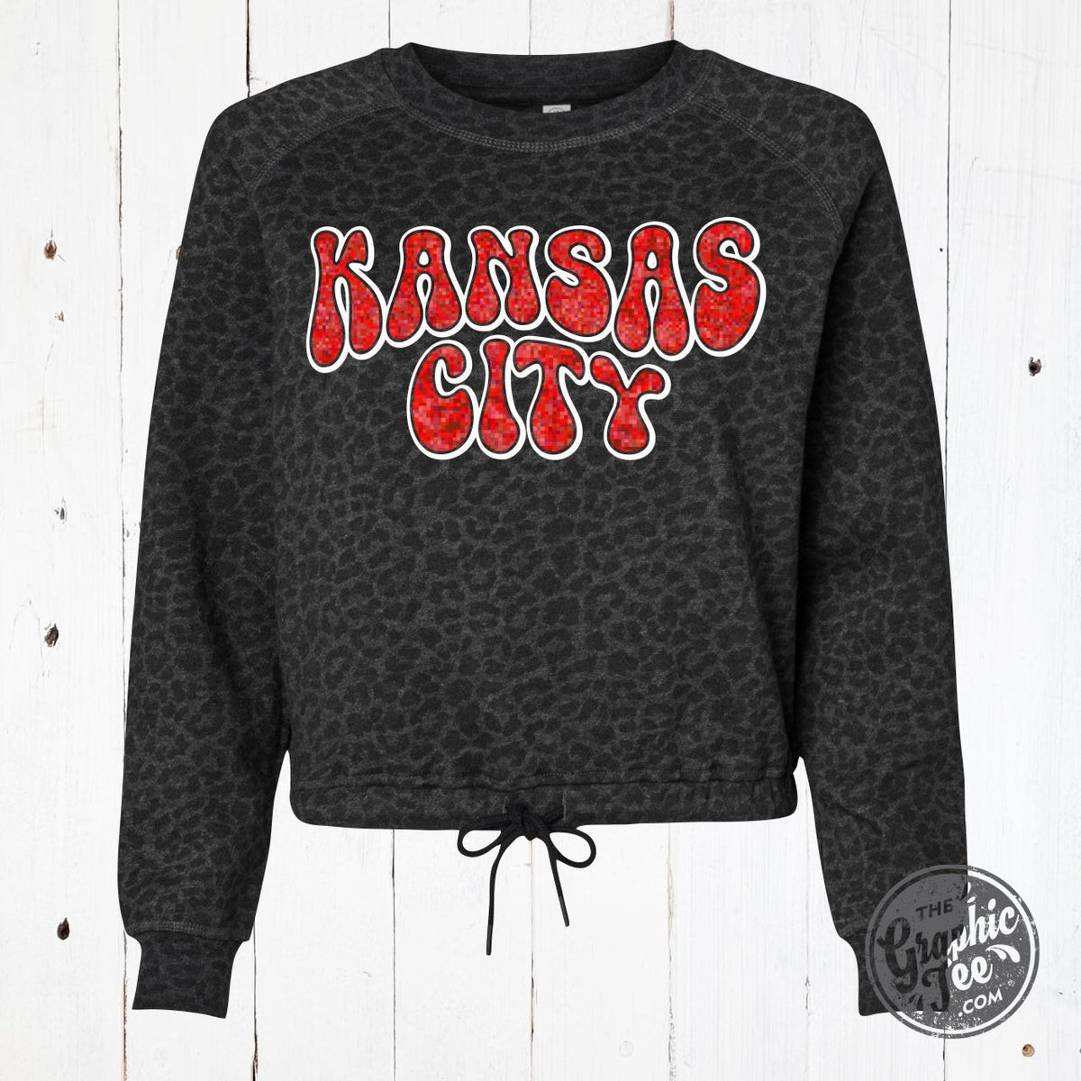 Kansas City Glitter Ladies Leopard Crop Sweatshirt - Aaria Tees