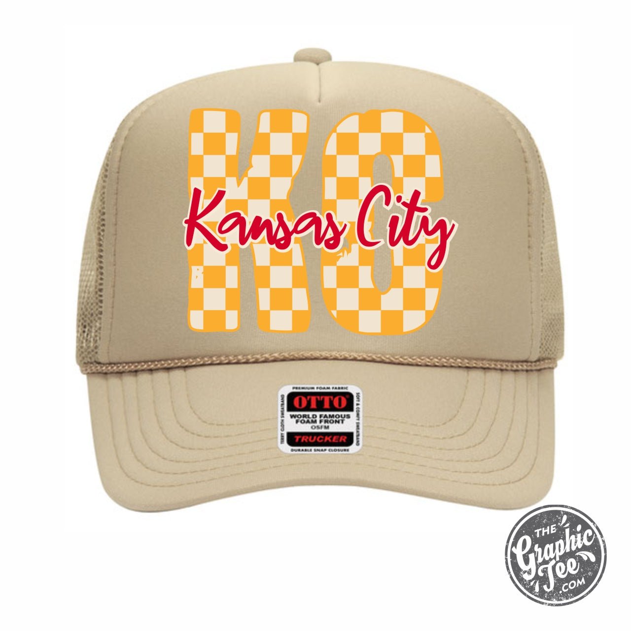 Kansas City Gold Checkerboard Pattern Foam Trucker Cap - Aaria Tees Aaria Tees