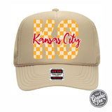 Kansas City Gold Checkerboard Pattern Foam Trucker Cap - Aaria Tees Aaria Tees