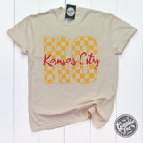 Kansas City Gold Checkerboard Pattern Pigment Dyed Tee - Aaria Tees Aaria Tees