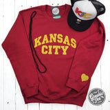 Kansas City Gold Glitter Applique Dark Red Crewneck Sweatshirt - Aaria Tees Aaria Tees