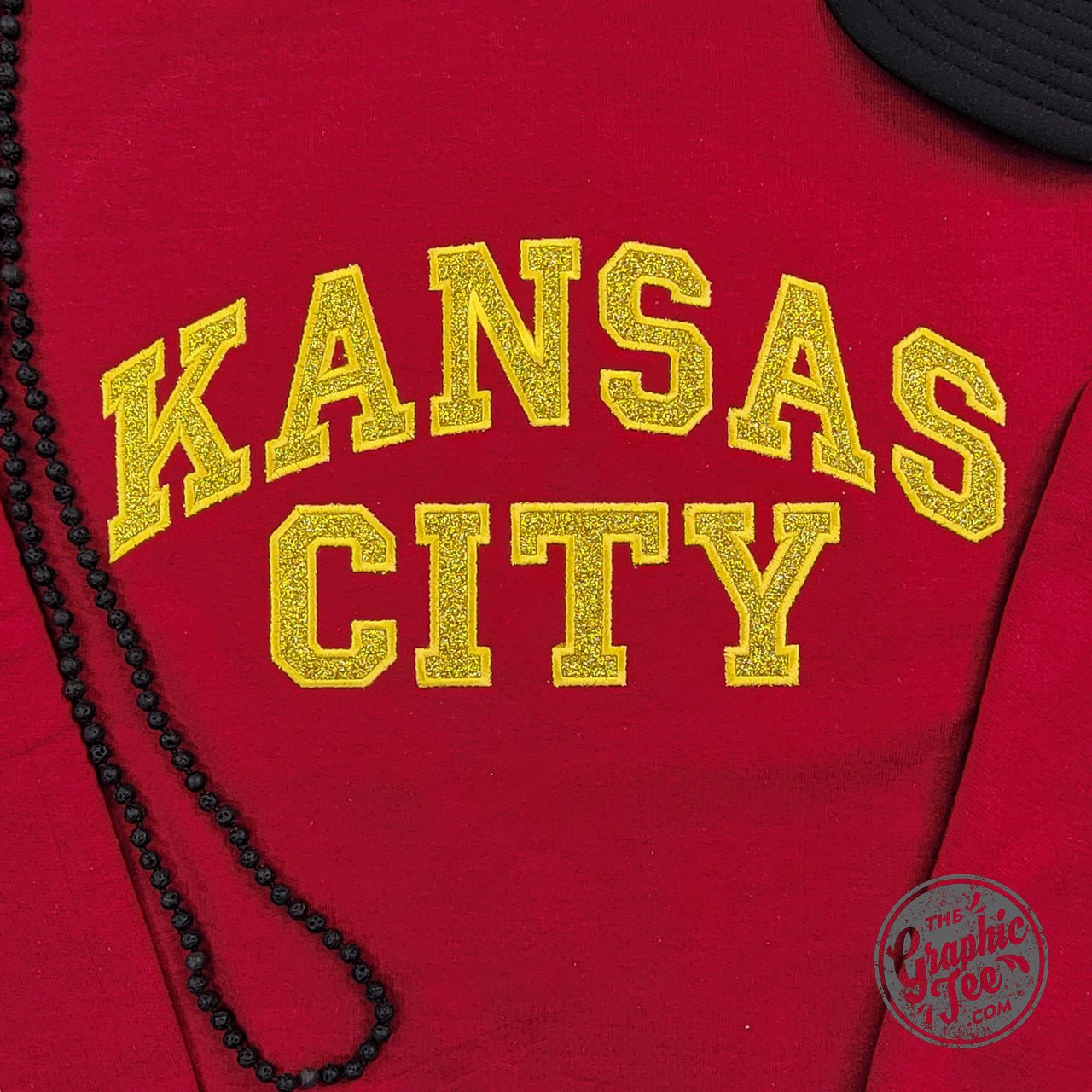 Kansas City Gold Glitter Applique Dark Red Crewneck Sweatshirt - Aaria Tees Aaria Tees