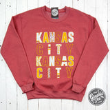Kansas City Multi Pattern Letters Heather Sport Scarlet Crewneck Sweatshirt - Aaria Tees Aaria Tees