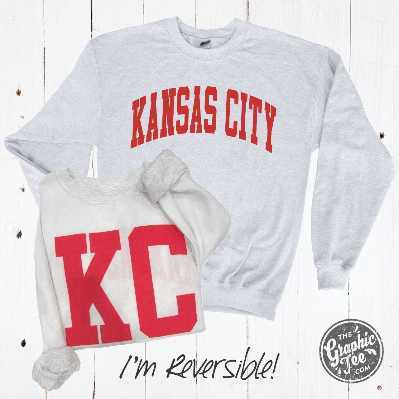Kansas City Reversible Ash Crewneck Sweatshirt - Aaria Tees Aaria Tees