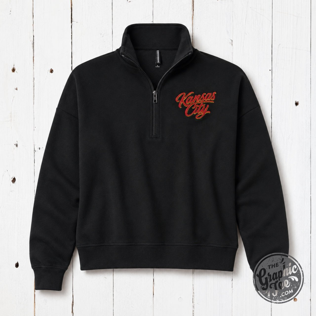 Kansas City Script 3D Embroidered Women’s Quarter-Zip Pullover - Aaria Tees Aaria Tees