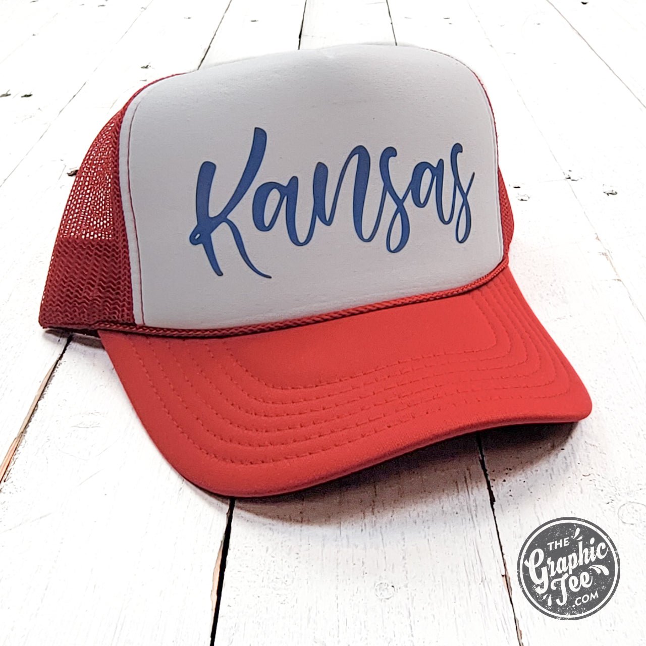 Kansas Red and White Foam Trucker Cap - Aaria Tees Aaria Tees