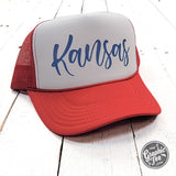 Kansas Red and White Foam Trucker Cap - Aaria Tees Aaria Tees