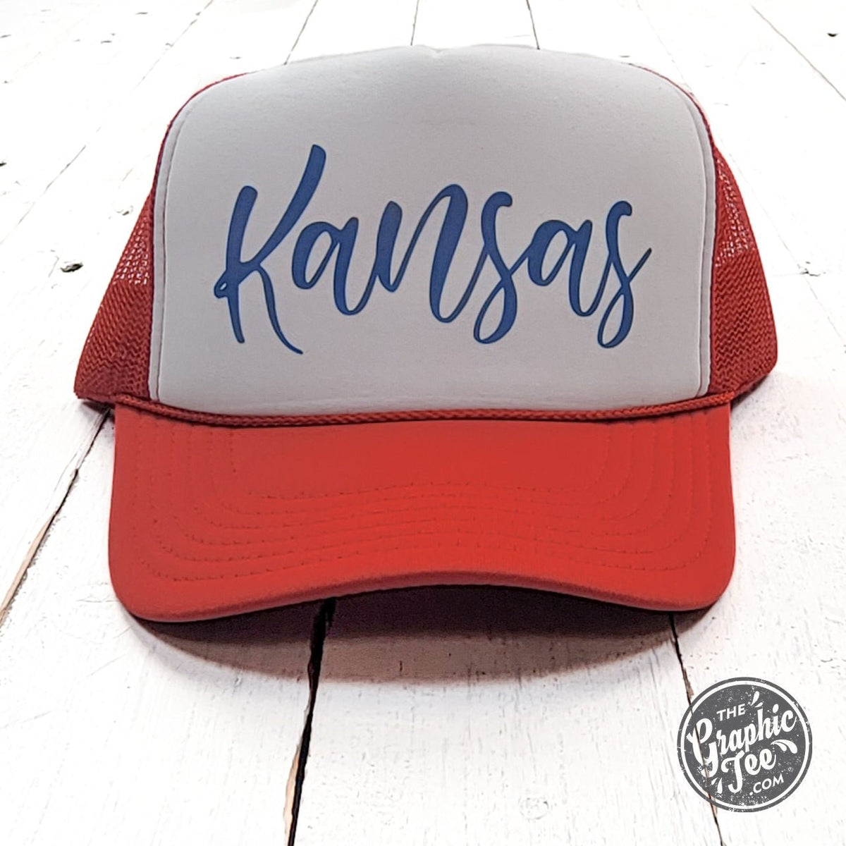 Kansas Red and White Foam Trucker Cap - Aaria Tees
