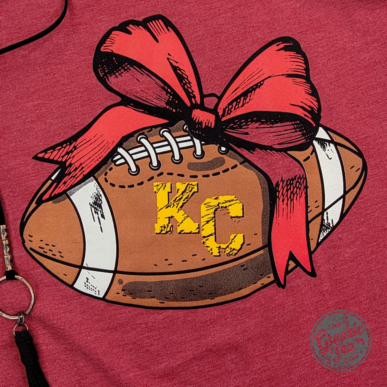KC Football Bow Heather Cardinal Short Sleeve Crewneck Tee - Aaria Tees Aaria Tees