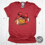KC Football Bow Heather Cardinal Short Sleeve Crewneck Tee - Aaria Tees Aaria Tees