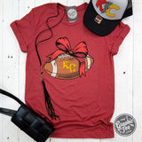KC Football Bow Heather Cardinal Short Sleeve Crewneck Tee - Aaria Tees Aaria Tees