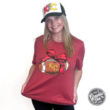 KC Football Bow Heather Cardinal Short Sleeve Crewneck Tee - Aaria Tees Aaria Tees