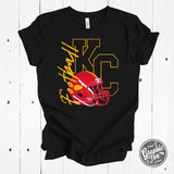 KC Football with Helmet Black Short Sleeve Tee - Aaria Tees Aaria Tees