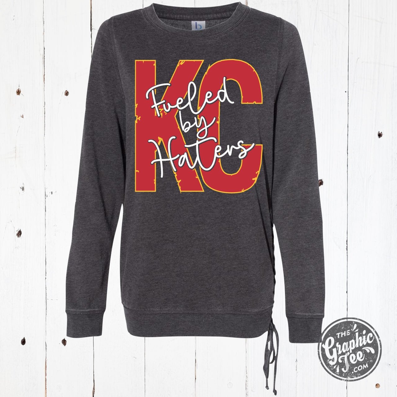 KC Fueled By Haters Mineral Washed Ladies Lace Up Sweatshirt - Aaria Tees Aaria Tees