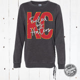 KC Fueled By Haters Mineral Washed Ladies Lace Up Sweatshirt - Aaria Tees Aaria Tees