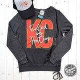 KC Fueled By Haters Mineral Washed Ladies Lace Up Sweatshirt - Aaria Tees Aaria Tees