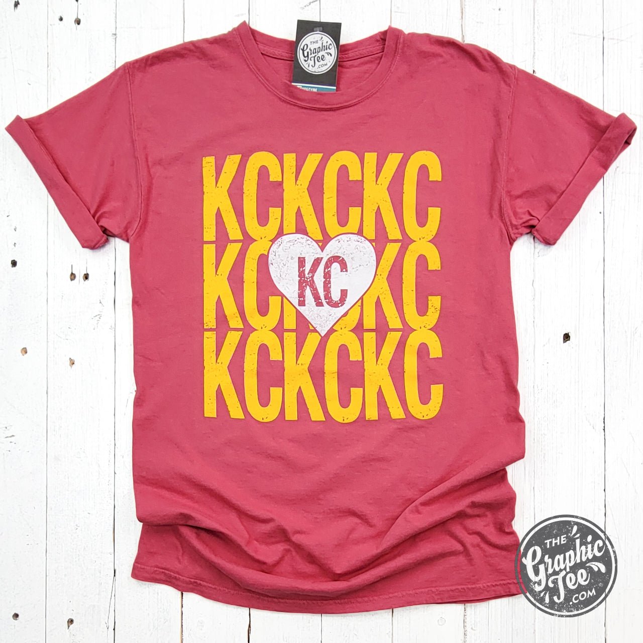 KC KC KC Heart Crimson Comfort Wash Short Sleeve Crew Neck Tee - Aaria Tees Aaria Tees
