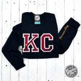 KC Red Glitter Applique Black Crewneck Sweatshirt - Aaria Tees Aaria Tees