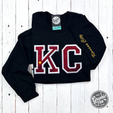 KC Red Glitter Applique Black Crewneck Sweatshirt - Aaria Tees Aaria Tees