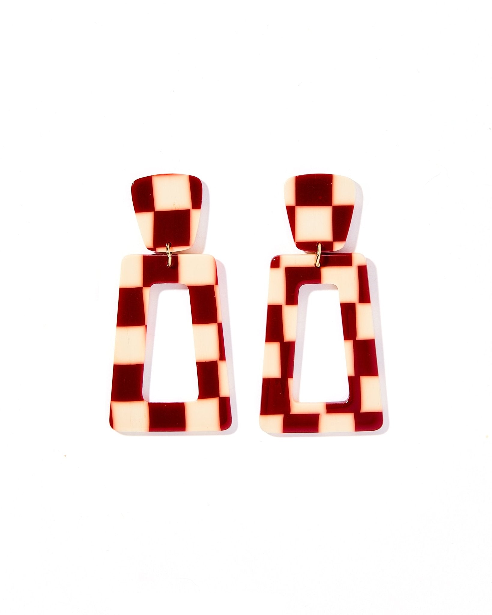 Kennedy Statement Earrings - Maroon Checkered - Aaria Tees Aaria Tees