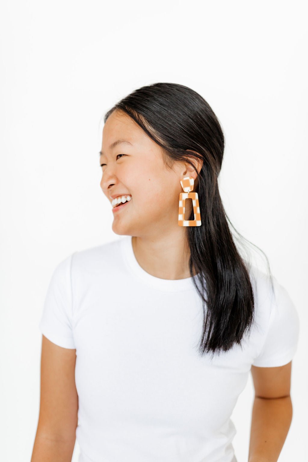 Kennedy Statement Earrings - Orange Checkered - Aaria Tees Aaria Tees