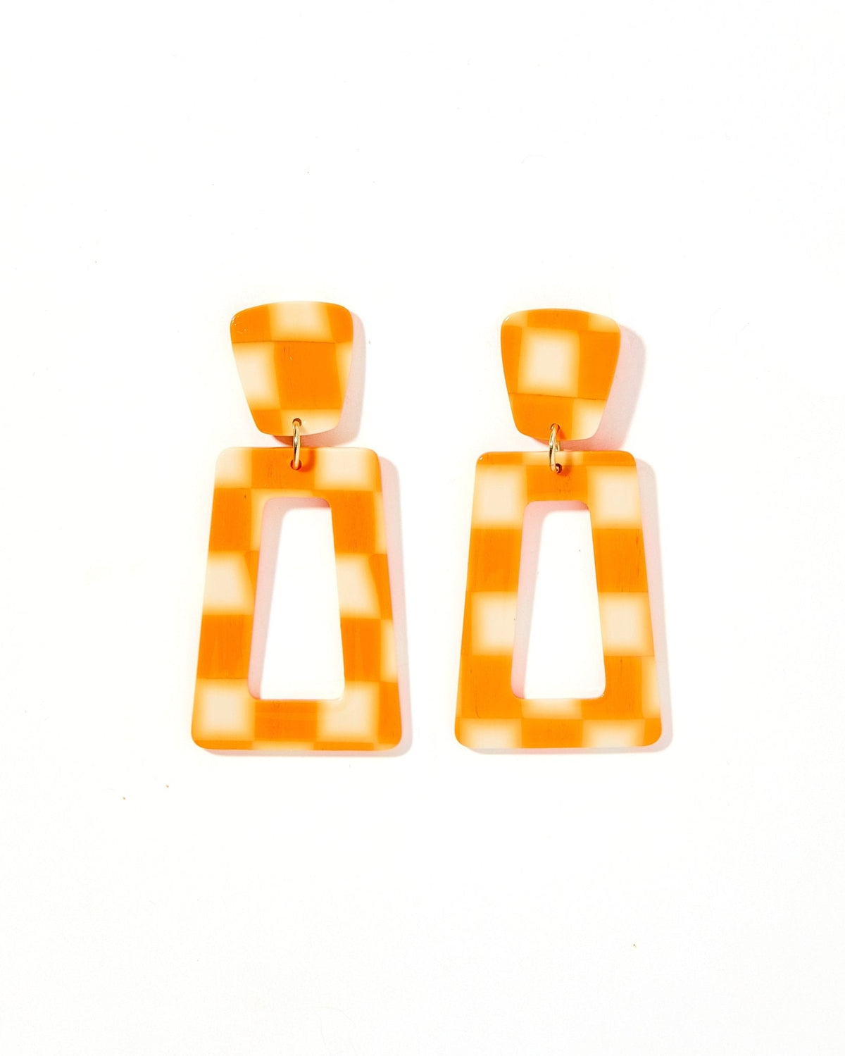 Kennedy Statement Earrings - Orange Checkered - Aaria Tees