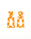 Kennedy Statement Earrings - Orange Checkered - Aaria Tees Aaria Tees