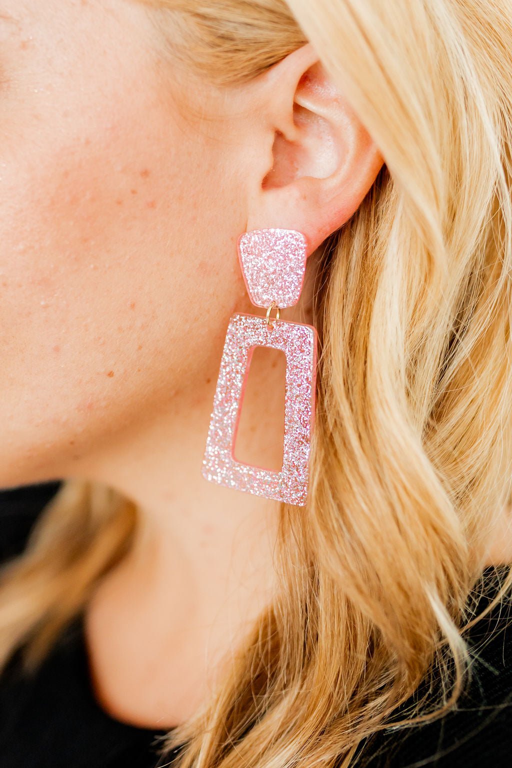 Kennedy Statement Earrings - Pink Glitter - Aaria Tees Aaria Tees