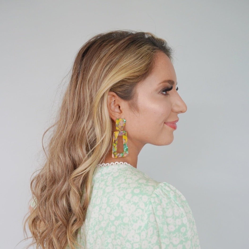 Kennedy Statement Earrings - Pink-Green Confetti - Aaria Tees Aaria Tees