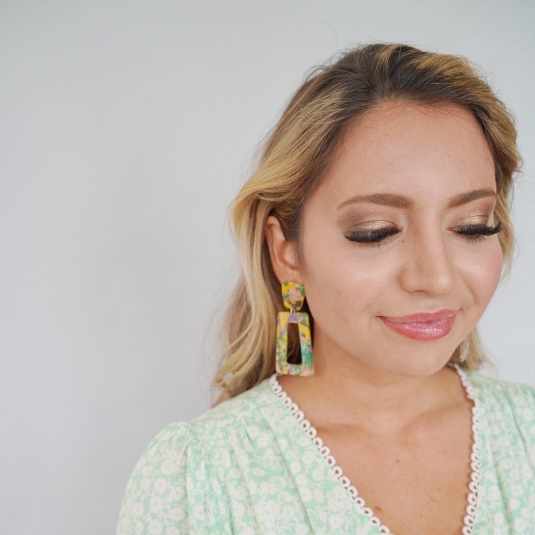 Kennedy Statement Earrings - Pink-Green Confetti - Aaria Tees Aaria Tees