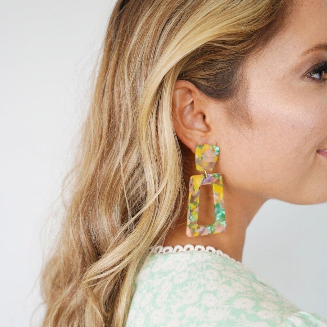 Kennedy Statement Earrings - Pink-Green Confetti - Aaria Tees Aaria Tees
