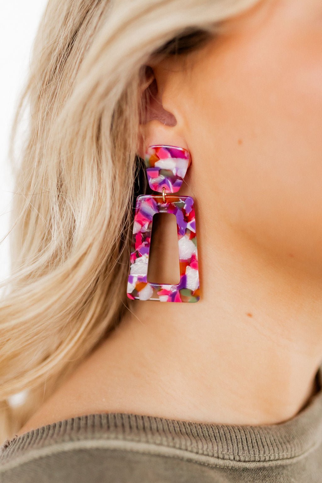 Kennedy Statement Earrings - Pink Multi - Aaria Tees Aaria Tees