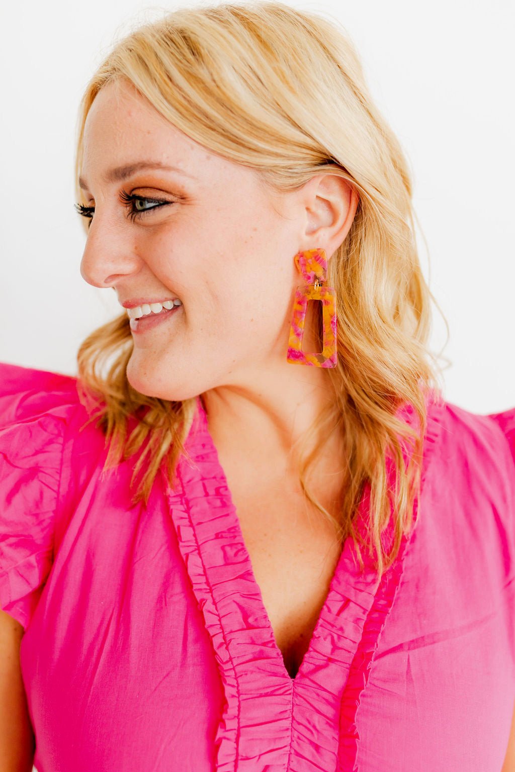 Kennedy Statement Earrings - Pink Tangerine - Aaria Tees Aaria Tees