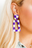 Kennedy Statement Earrings - Purple Checkered - Aaria Tees Aaria Tees