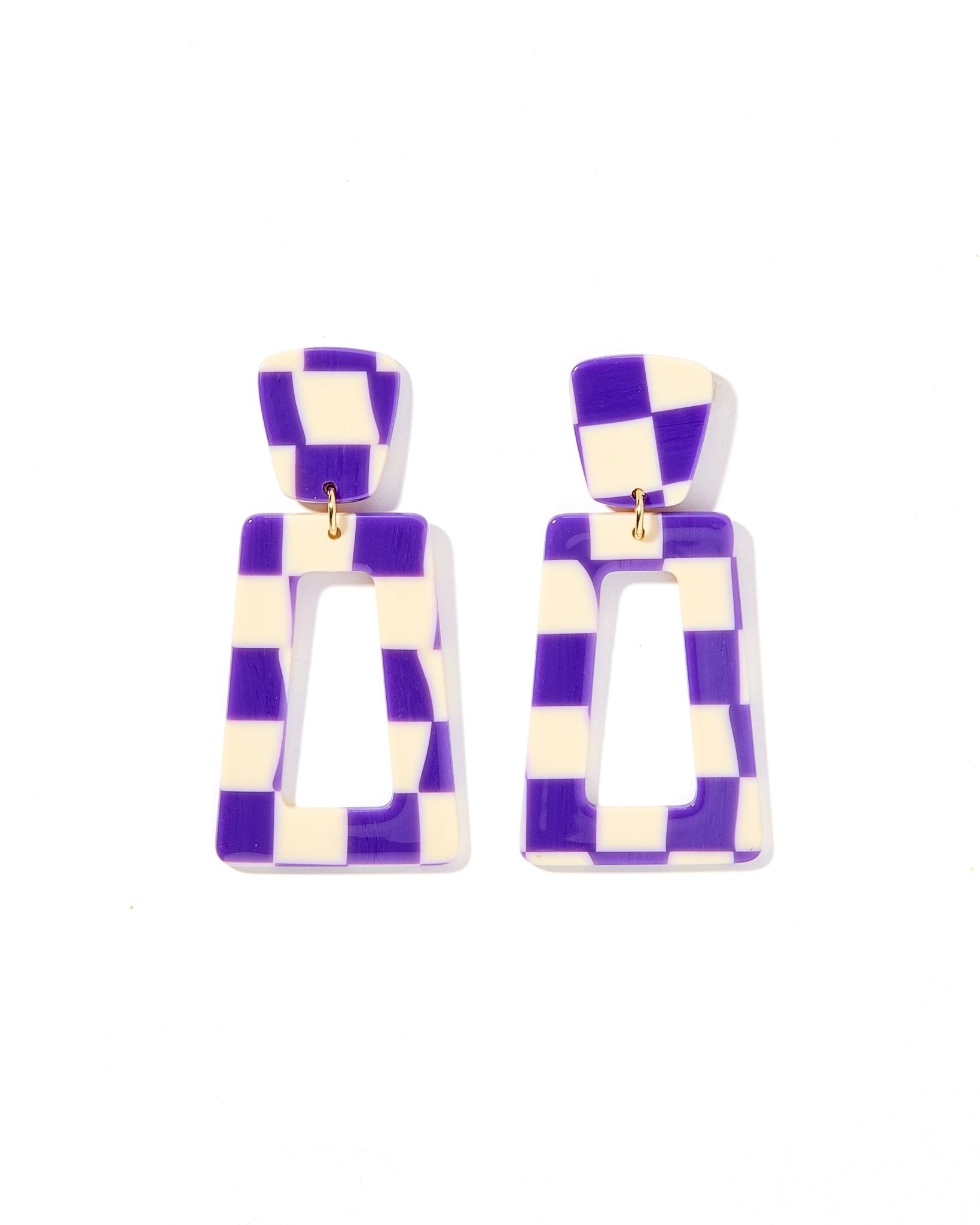 Kennedy Statement Earrings - Purple Checkered - Aaria Tees Aaria Tees