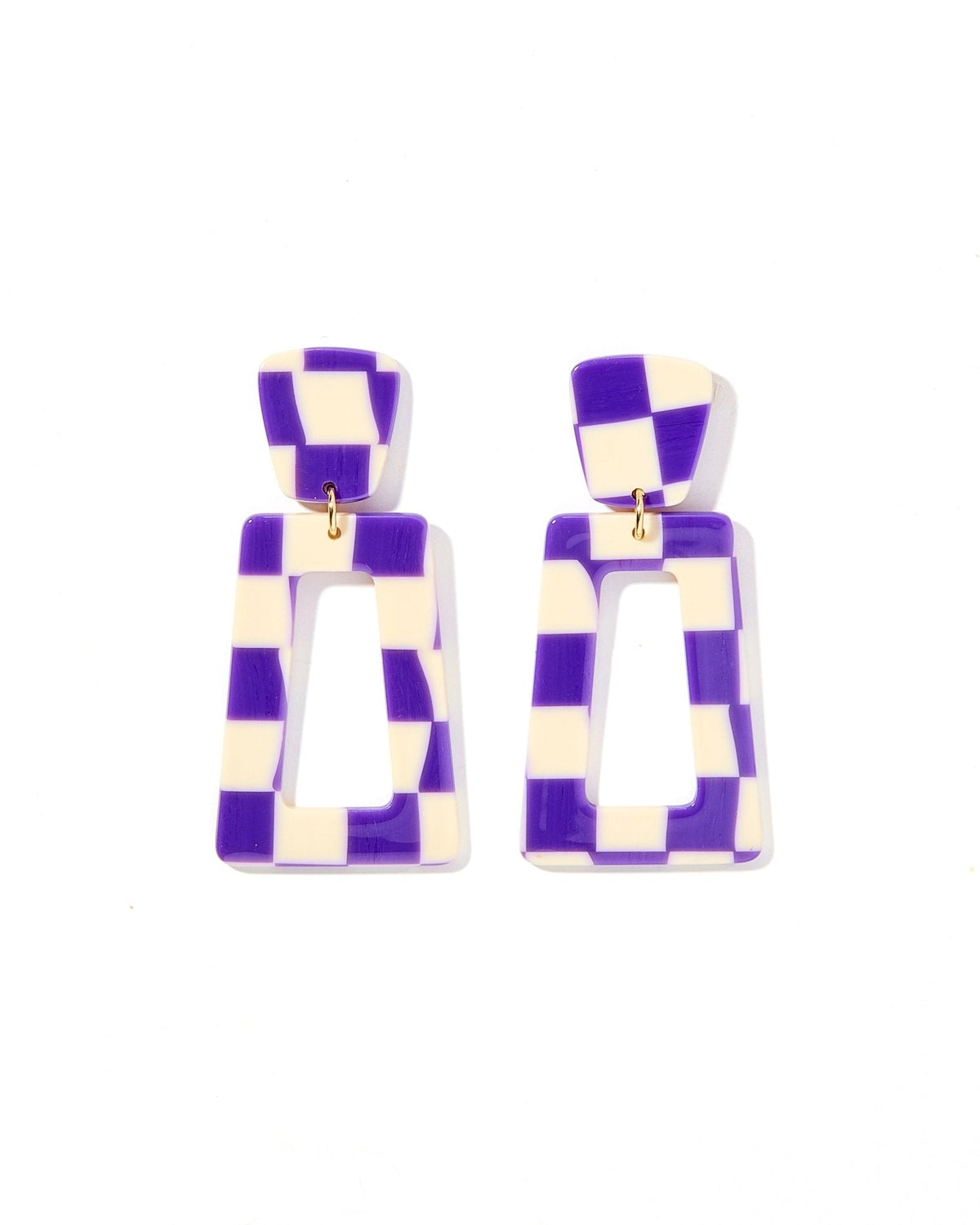 Kennedy Statement Earrings - Purple Checkered - Aaria Tees
