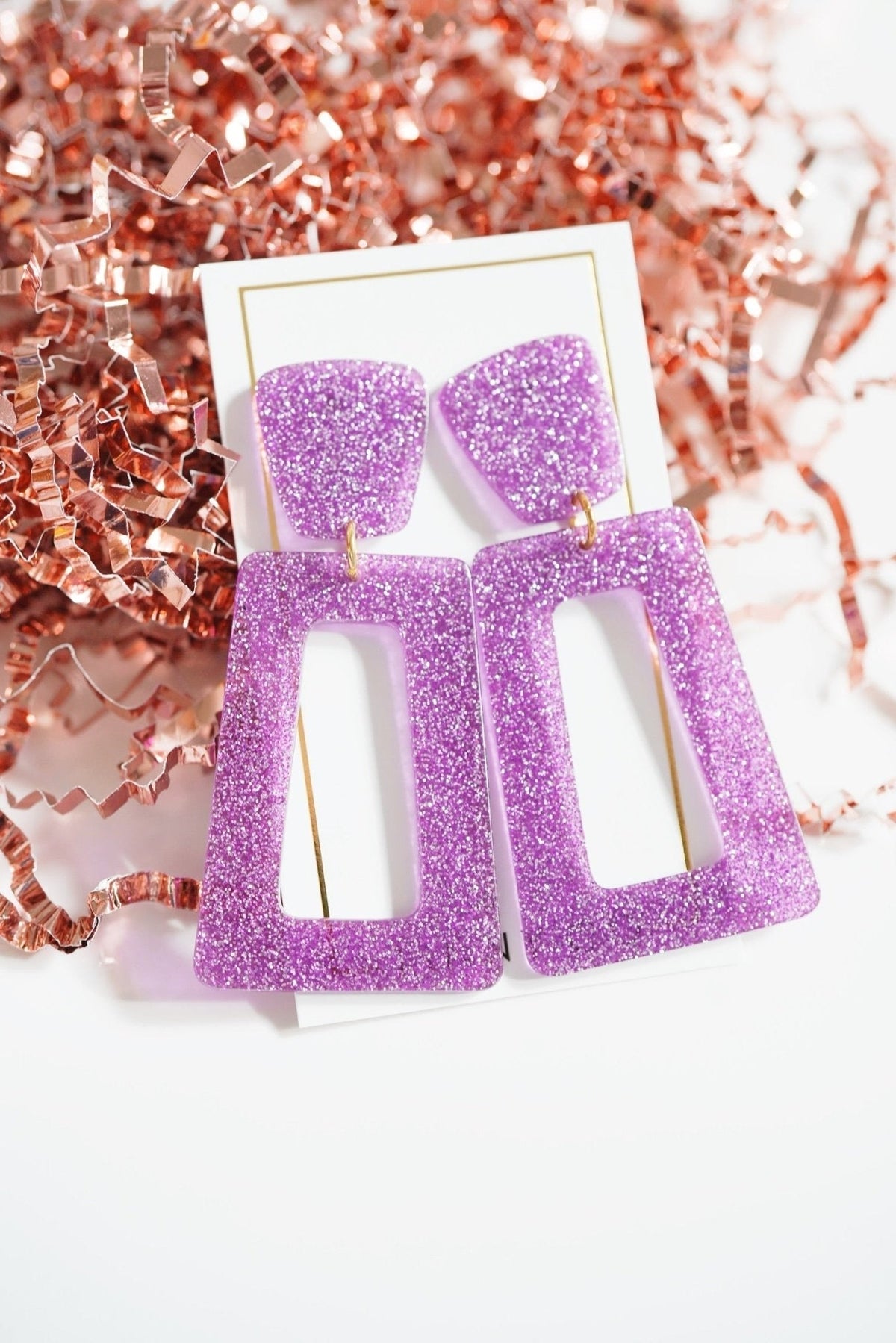 Kennedy Statement Earrings - Purple Glitter - Aaria Tees