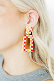 Kennedy Statement Earrings - Red and Gold Checkered - Aaria Tees Aaria Tees