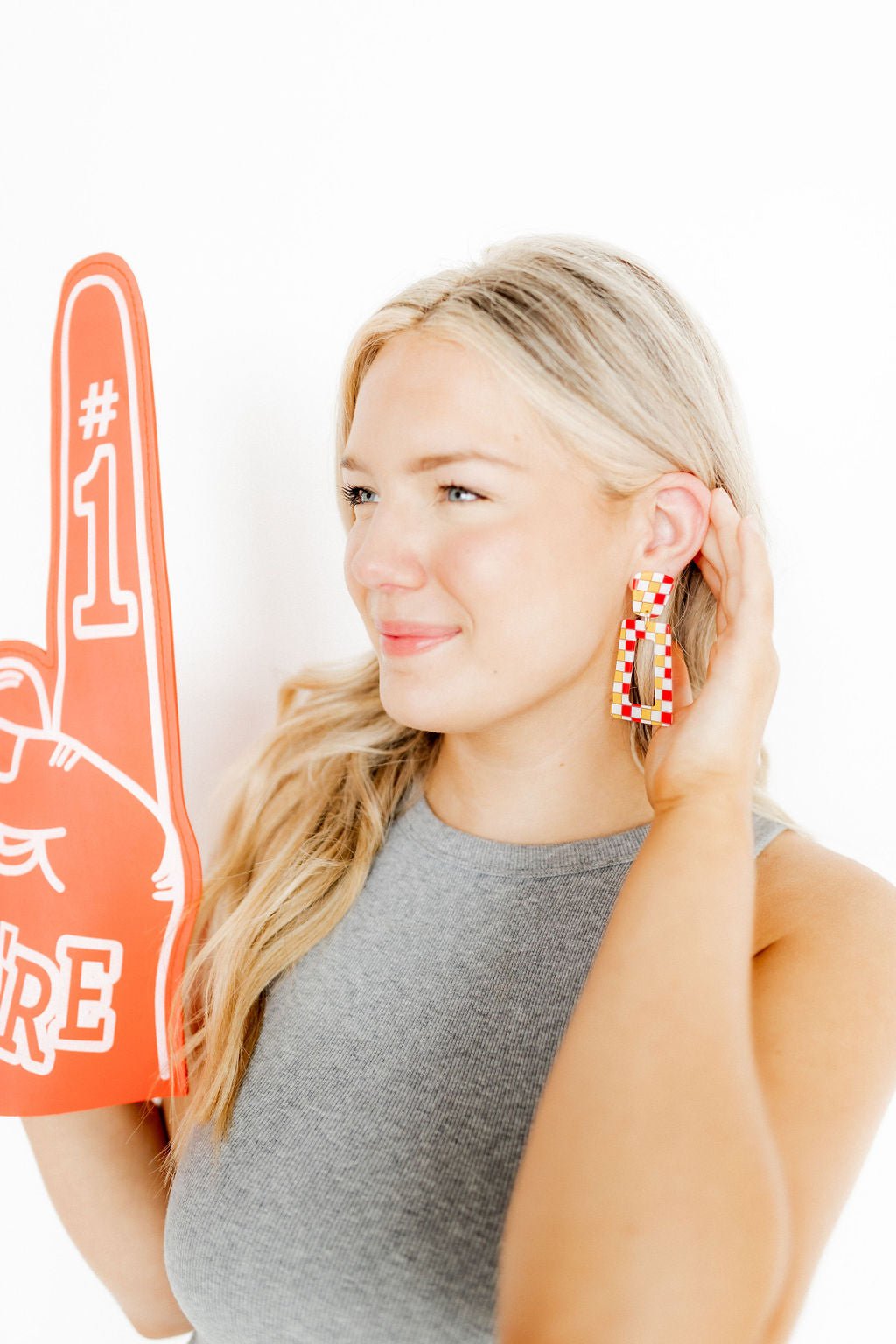 Kennedy Statement Earrings - Red and Gold Checkered - Aaria Tees Aaria Tees
