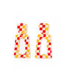 Kennedy Statement Earrings - Red and Gold Checkered - Aaria Tees Aaria Tees