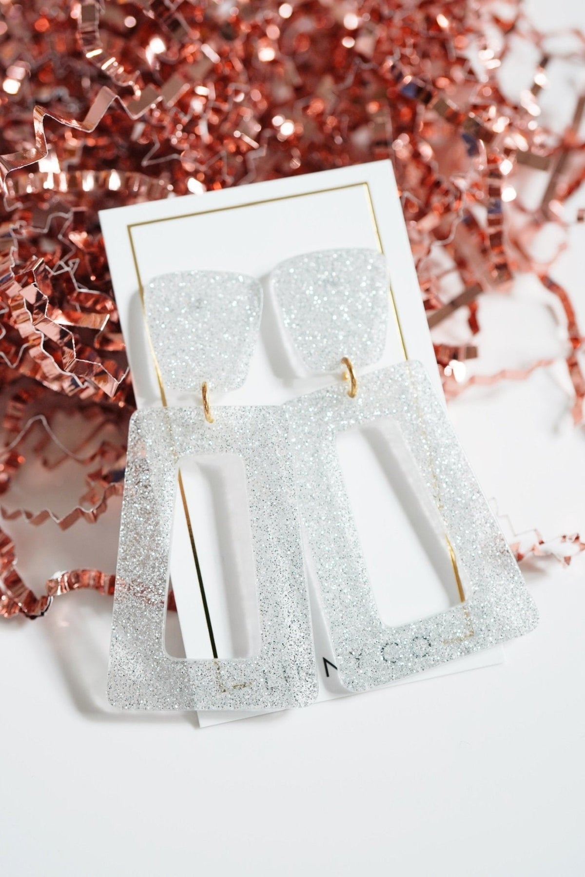 Kennedy Statement Earrings - Silver Glitter - Aaria Tees