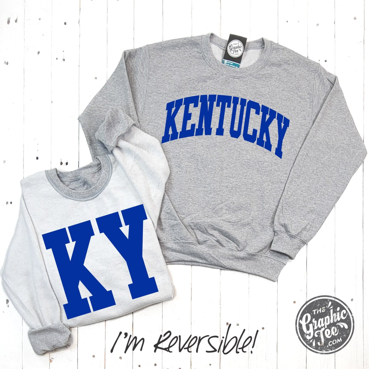 Kentucky Blue Print Reversible Sport Grey Crewneck Sweatshirt - Aaria Tees Aaria Tees