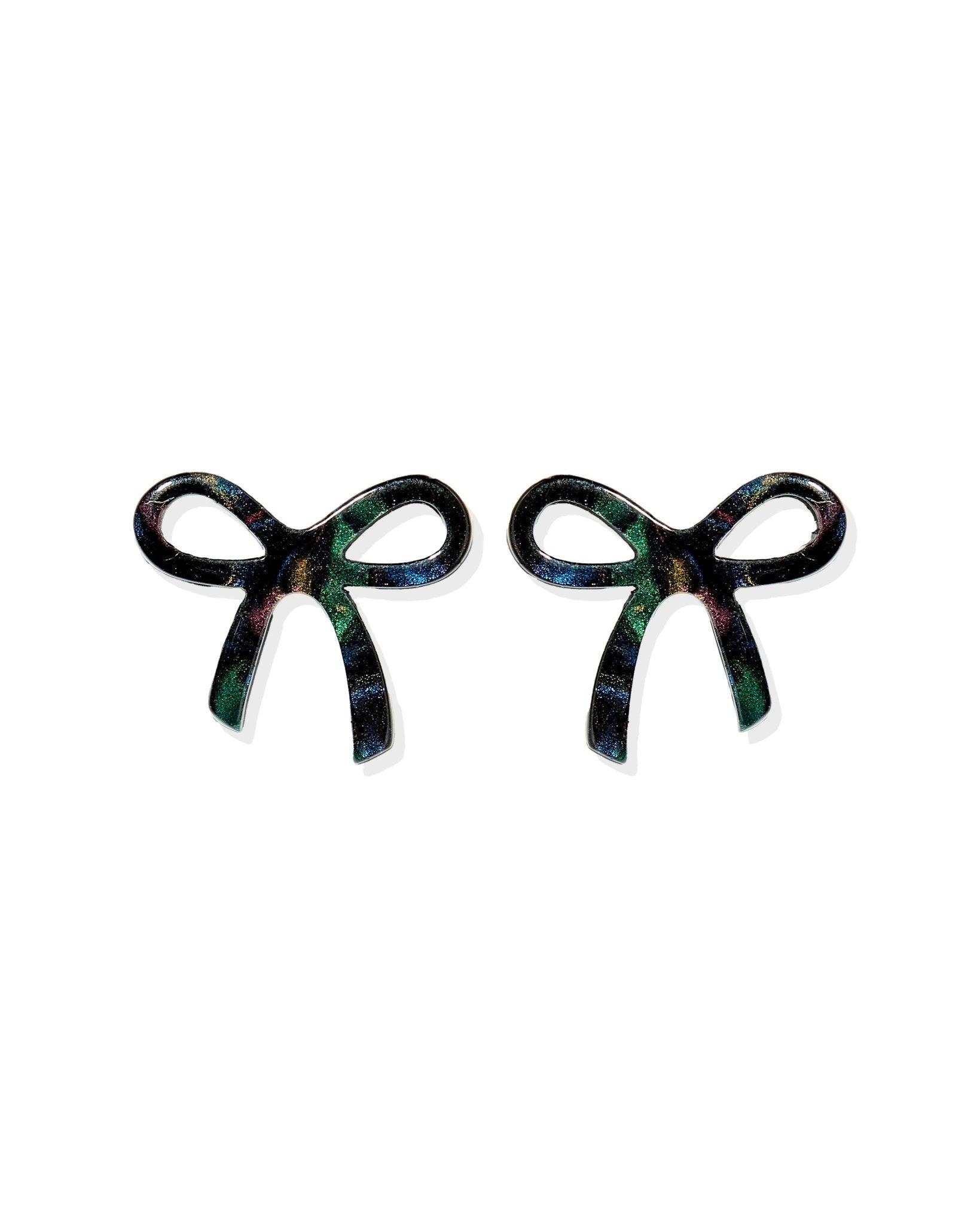 Kylie Bow Earrings - Black Iridescent - Aaria Tees Aaria Tees
