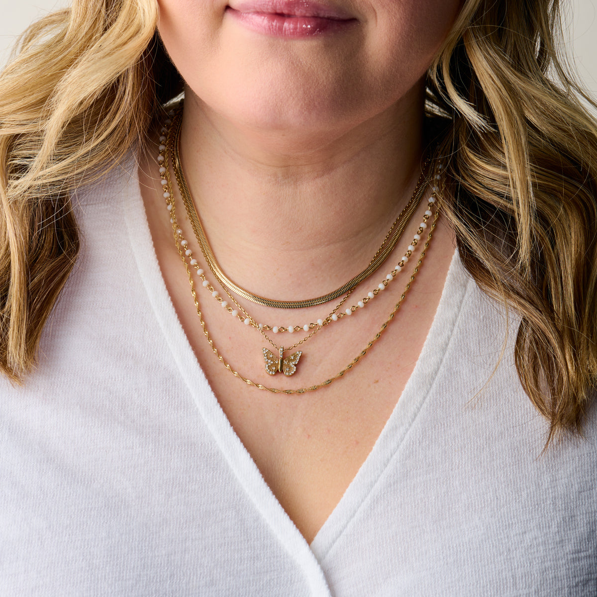 Butterfly + Crystal Necklace, Adjustable - Aaria Tees Aaria Tees
