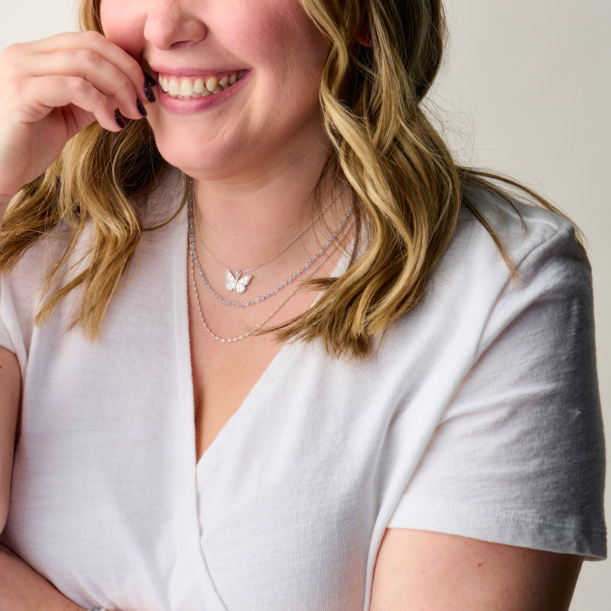 Butterfly + Crystal Necklace, Adjustable - Aaria Tees Aaria Tees