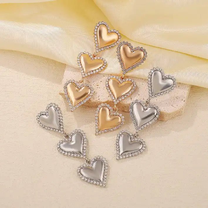 Layla Heart Statement Earrings - Silver - Aaria Tees Aaria Tees