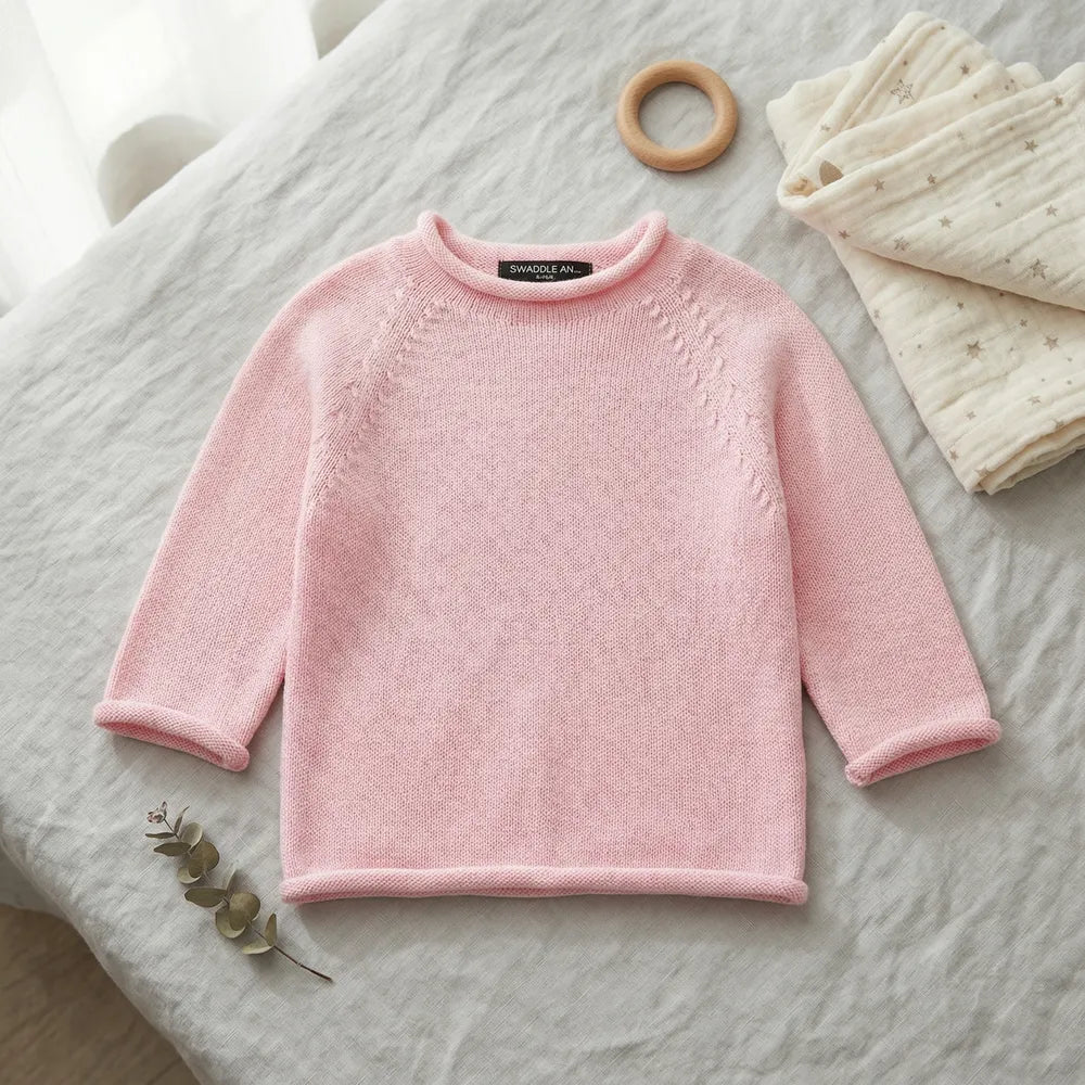 Knit Rollneck Baby Sweater in Pink - Aaria Tees Aaria Tees