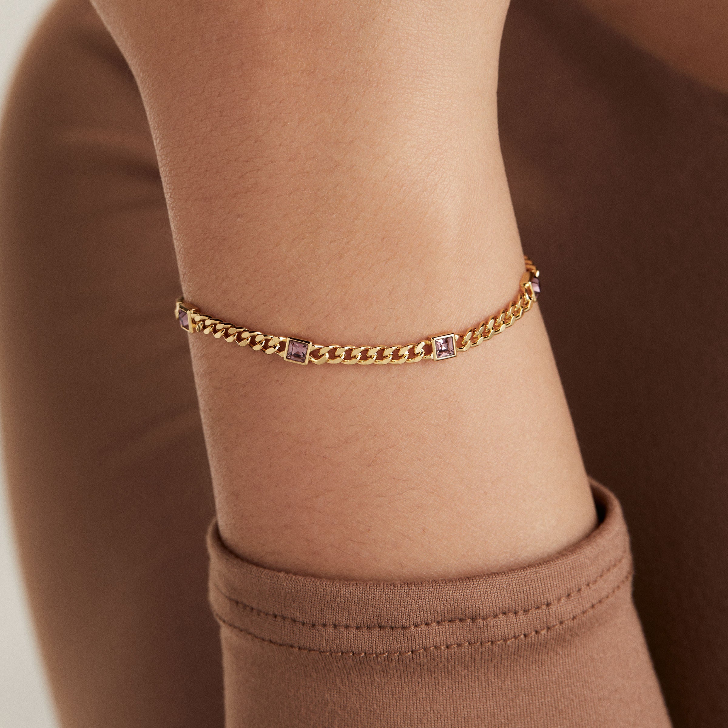 June Birthstone Light Amethyst Curb Chain Bracelet - Aaria Tees Aaria Tees