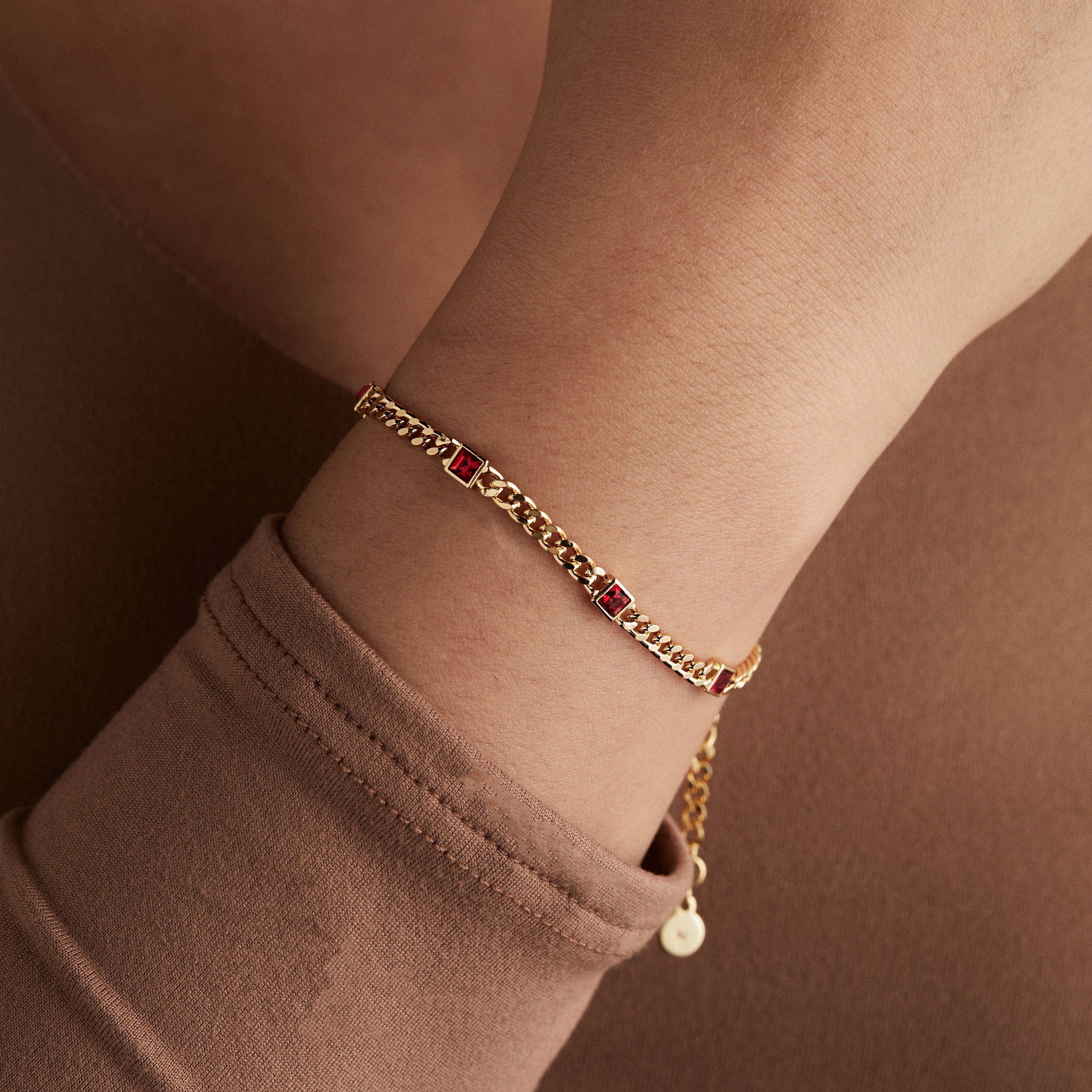 July Birthstone Ruby Curb Chain Bracelet - Aaria Tees Aaria Tees